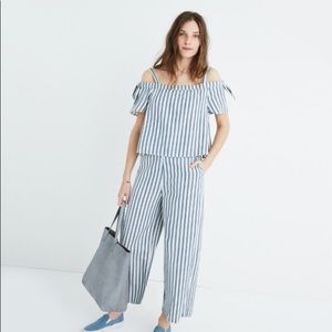 Madewell striped cold shoulder jumpsuit